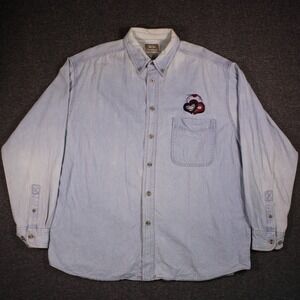 Wons Wear Denim Shirts Womens Sz XL Light Blue Embroidered Hearts 100%‎ Cotton